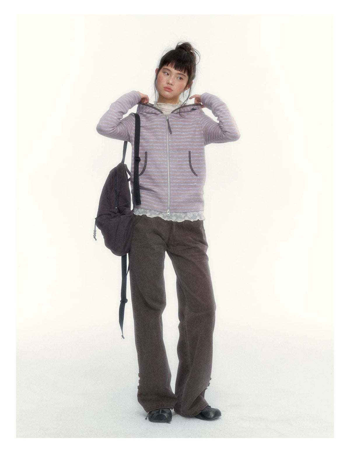 Dusty Purple Stripe Hooded Knit Cardigan