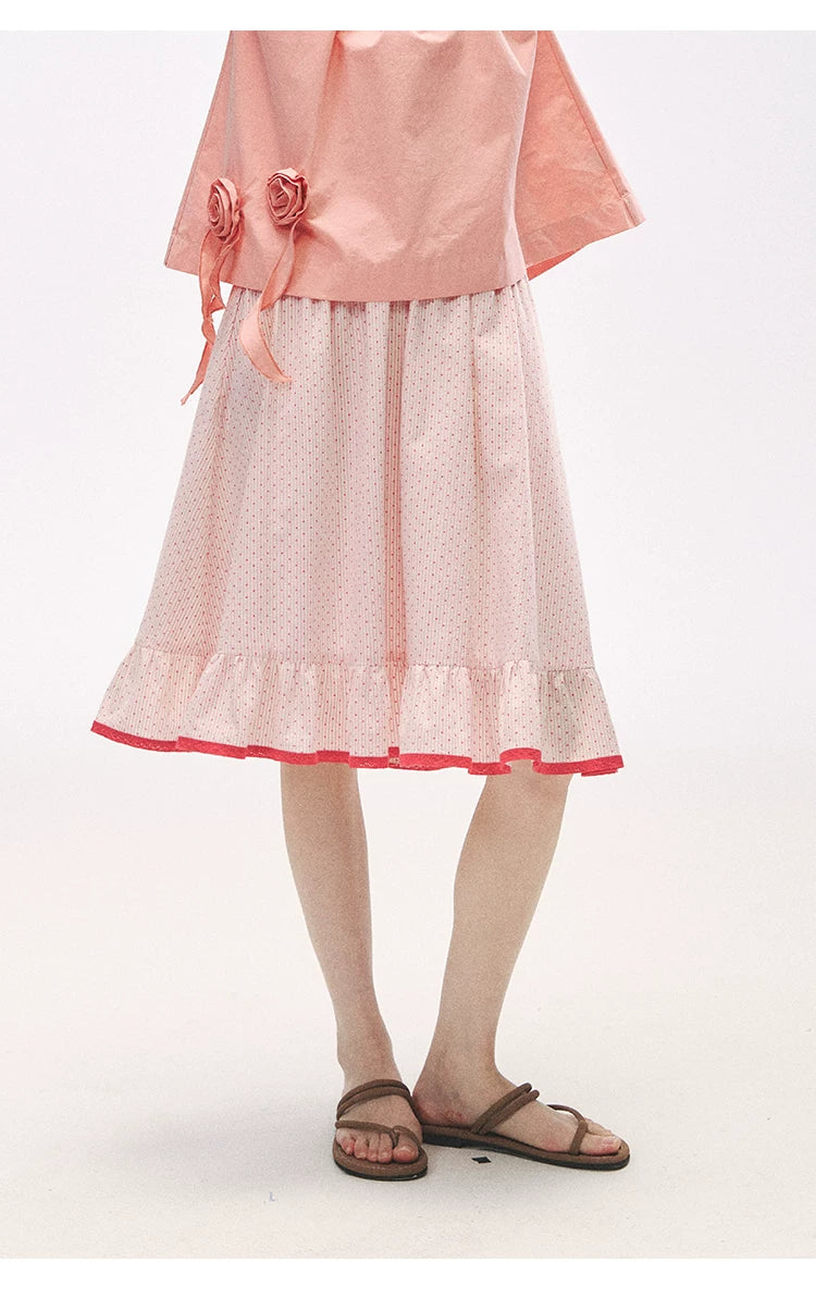 "Rosy Picnic" Pink Polka Dot A-Line Mini Skirt