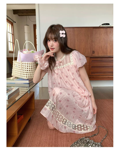 [RF] “Peach Polka Daydream” Pink Polka Dot Two-Piece Skirt Set