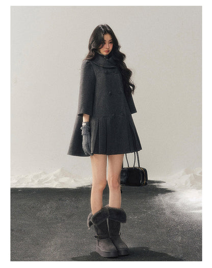 少也眼 "Luxembourg Heiress" Deep Rock Gray Preppy Wool-Blend Mid-Length Coat