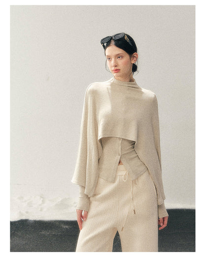 少也眼 "Moss Whisper" Ivory Two-Tone Shawl T-Shirt Two-Piece Set