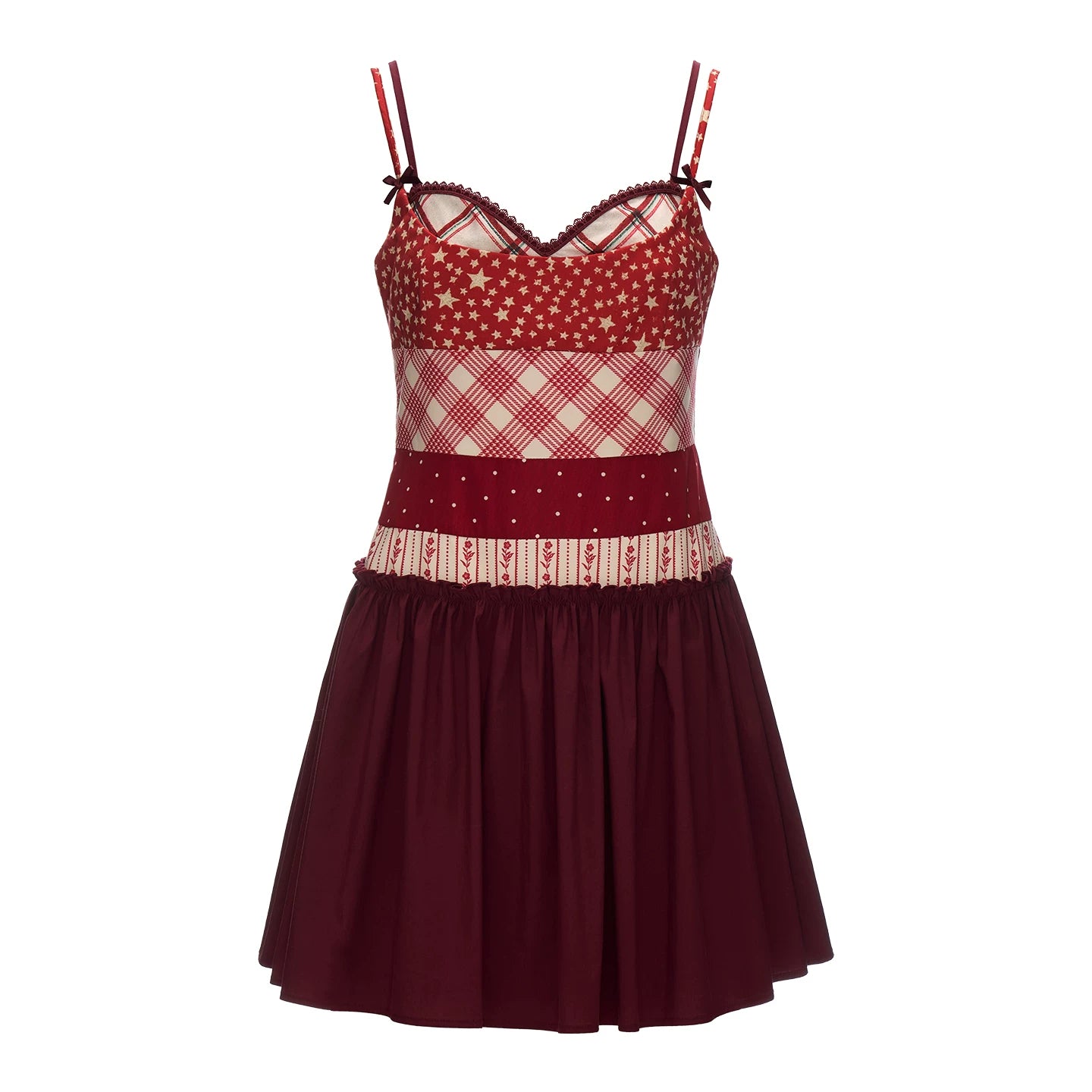"Cherry Stardust Mood" Mixed Print Cami Mini Dress WE909