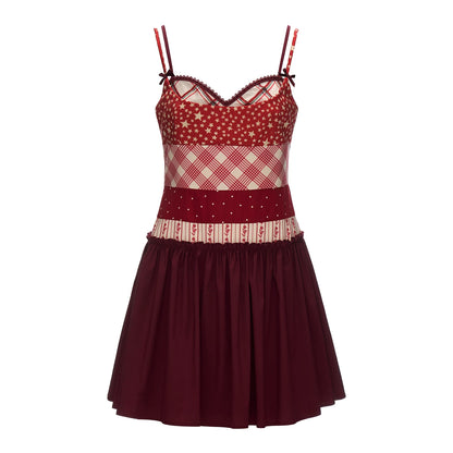 "Cherry Stardust Mood" Mixed Print Cami Mini Dress WE909