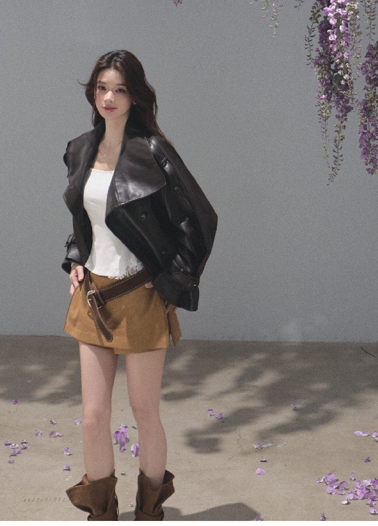 OAKMOO/ Distressed Slouchy Mid-Calf Combat Boots with Layered Straps