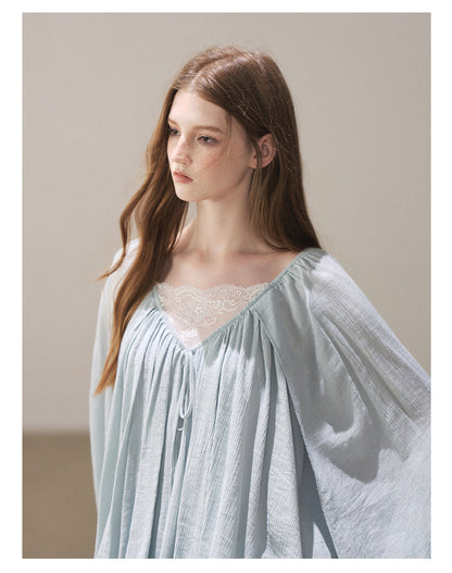170726 "Falling Into Jacaranda Dreams" Misty Blue Lace Bubble Mini Dress with Shorts