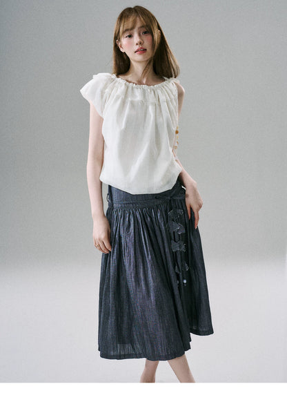 LOST FOREST - Natural Linen-Blend Drawstring Shoulder Top