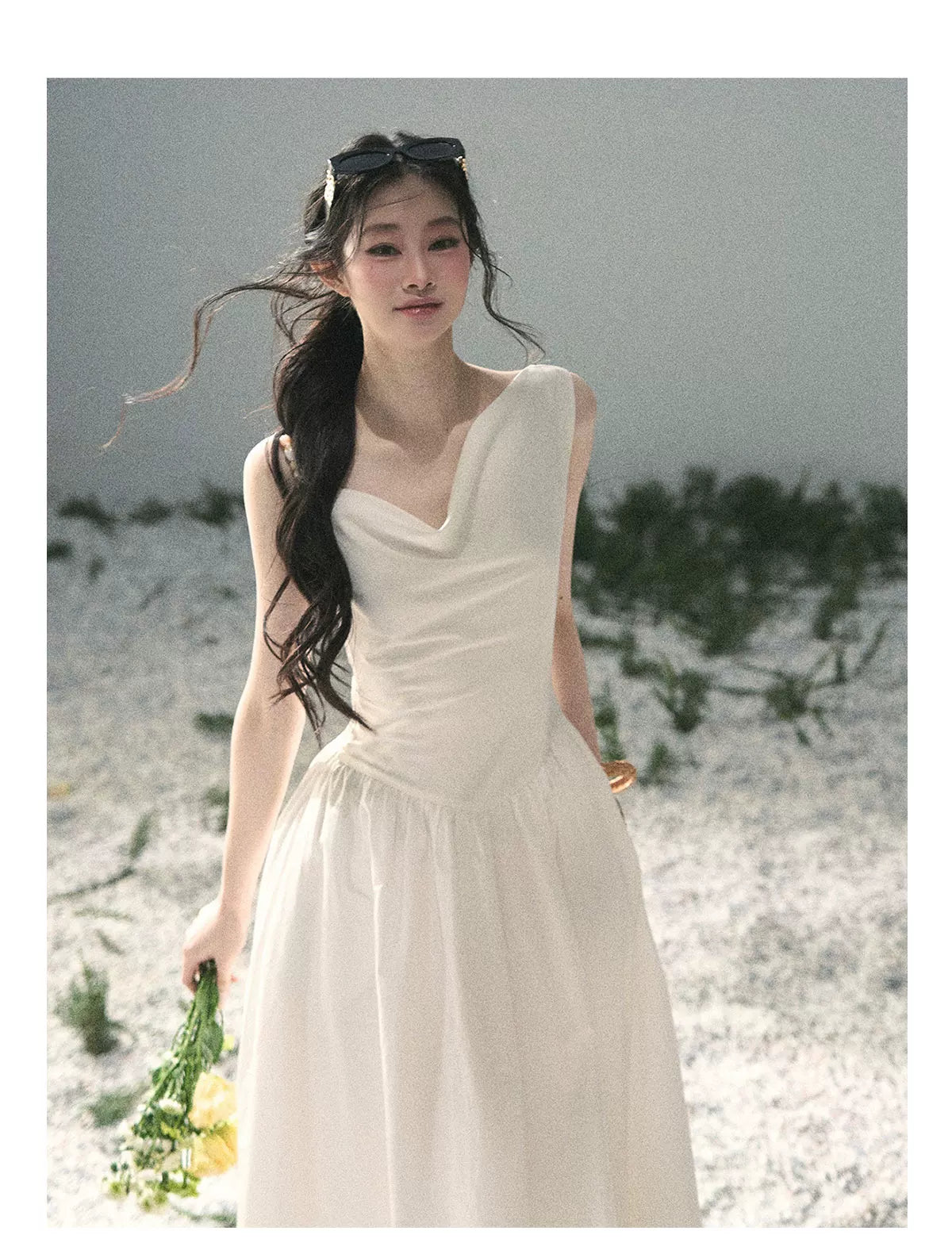 "Moonlight Sonata" Camellia White Elegant Sleeveless Maxi Dress