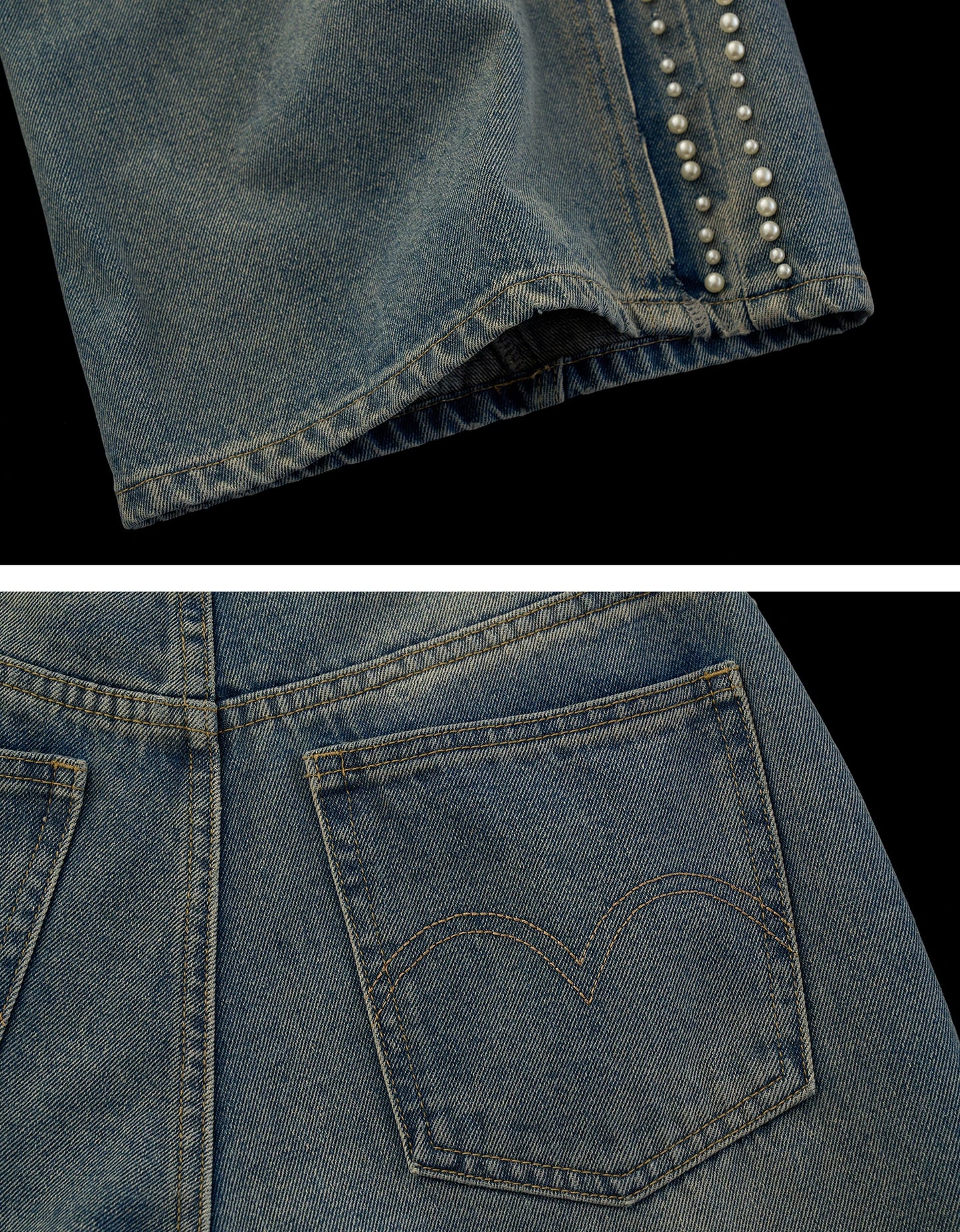 "Vintage Luxe Mood" Studded Distressed Straight-Leg Jeans WE1001