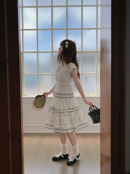 [RF] “Ivory Star Whisper” Polka Dot Two-Piece Skirt Set