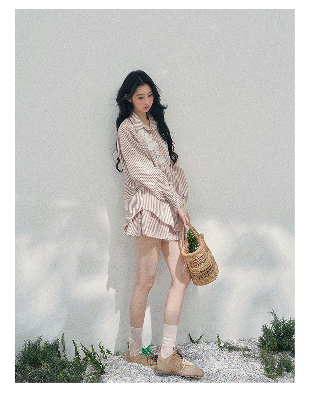少也眼 "Pink Cloud Reverie" Cinnamon Pink Lace Sweet Two-Piece Skirt Set 563856385