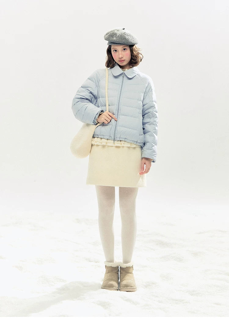 "Lily of the Valley Keepsake" Cropped Down Puffer Jacket (Pearl Beige/ Cloud Blue)