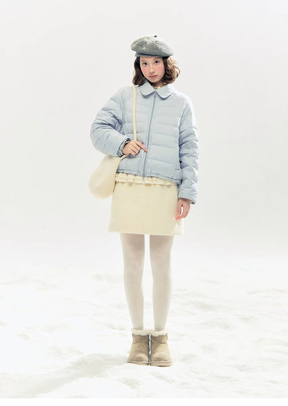 "Lily of the Valley Keepsake" Cropped Down Puffer Jacket (Pearl Beige/ Cloud Blue)