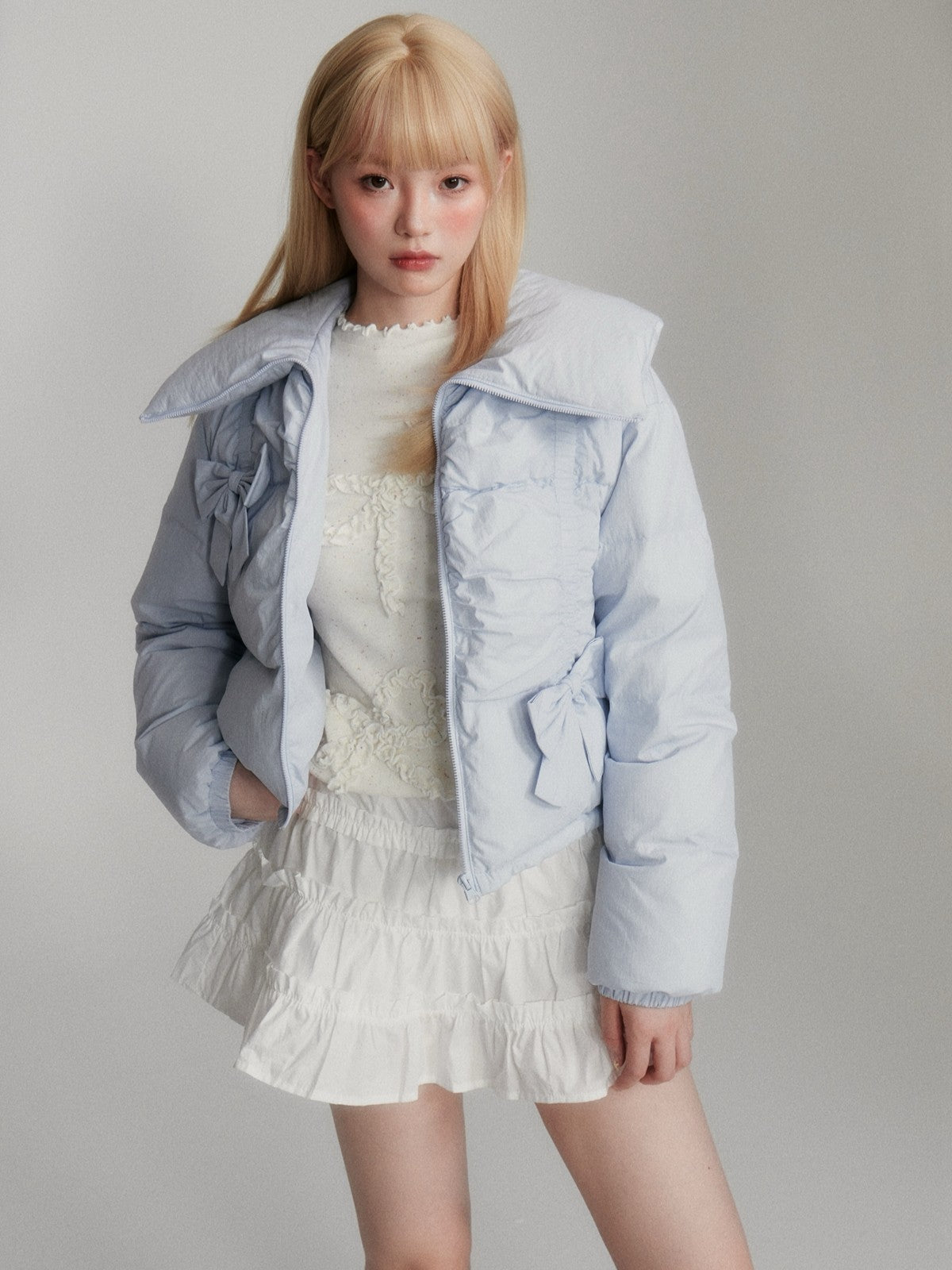 “Blue 90% White Duck Down” Short Puffer Jacket M6666