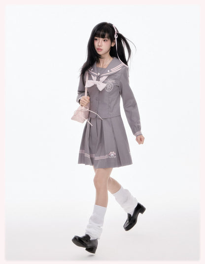 “Melody Blush” Pink-Gray Sailor School Uniform Set