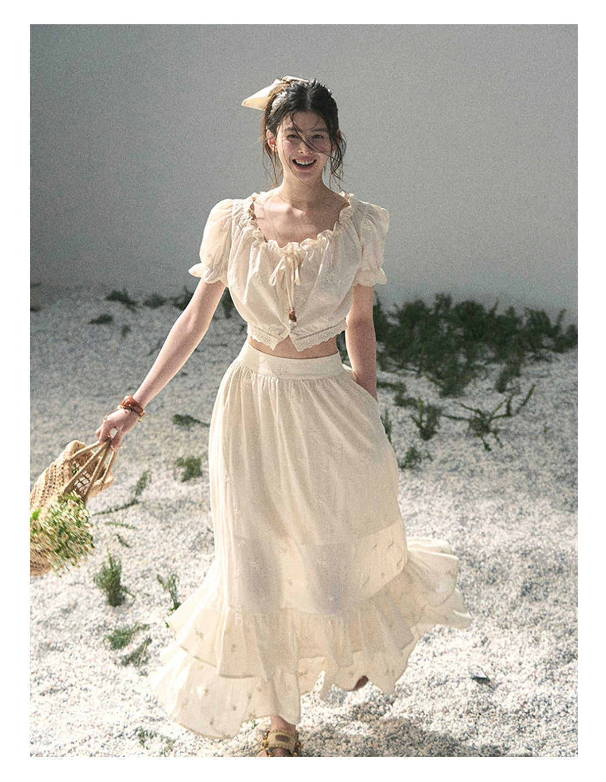 “Fallen Into the Garden” Dutch Cream Two-Piece Skirt Set 5635432