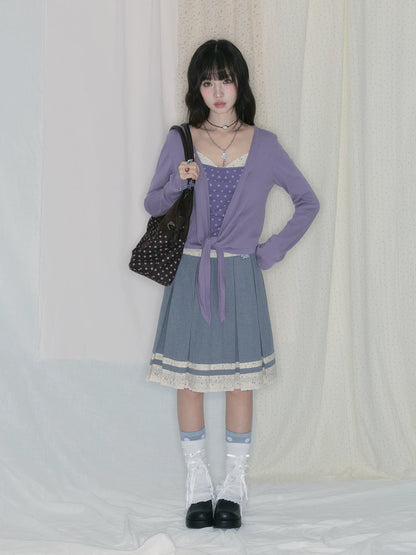 "Lavender Daydream" Layered Collection (Cami Top / Tie Cardigan / Pleated Midi Skirt / Mesh Overlay Skirt / Vintage Jeans)