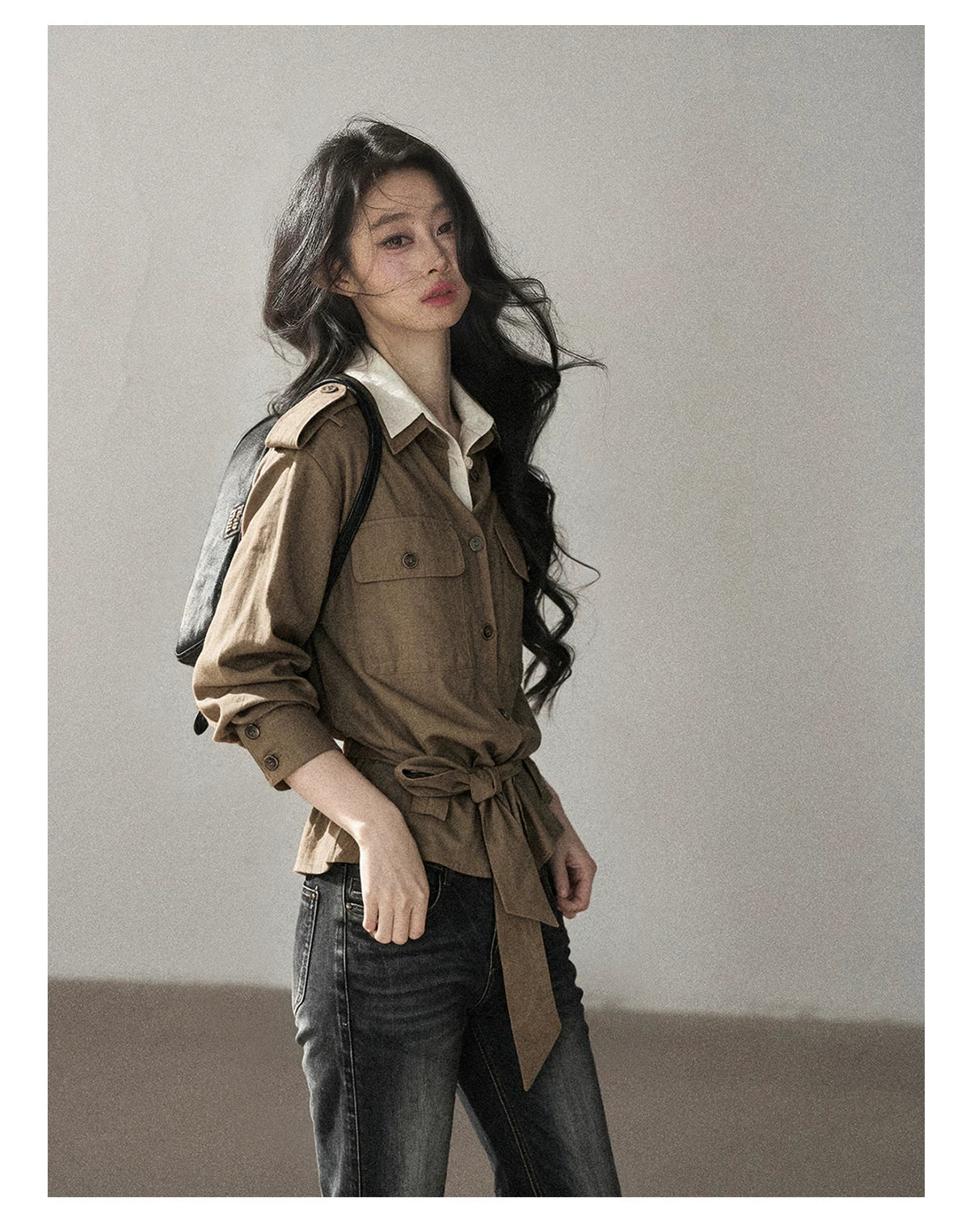 AOMALM - "The Final Chapter of an Old Dream" Roasted Pecan Brown Faux Two-Piece Linen Top with Belt