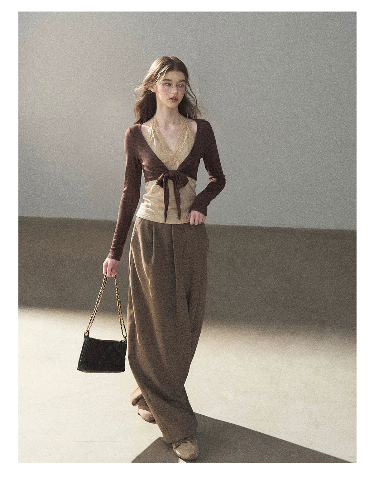 AOMALM - "Tender in This Moment" Rich Cocoa Faux Two-Piece Lace Top
