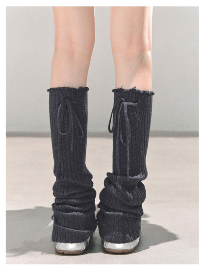 少也眼 “Whispered Warmth" Knit Winter Leg Warmers - Black