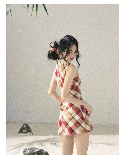 "Sunset by the Shore" Vintage Red Plaid Polo Mini Dress 358648564