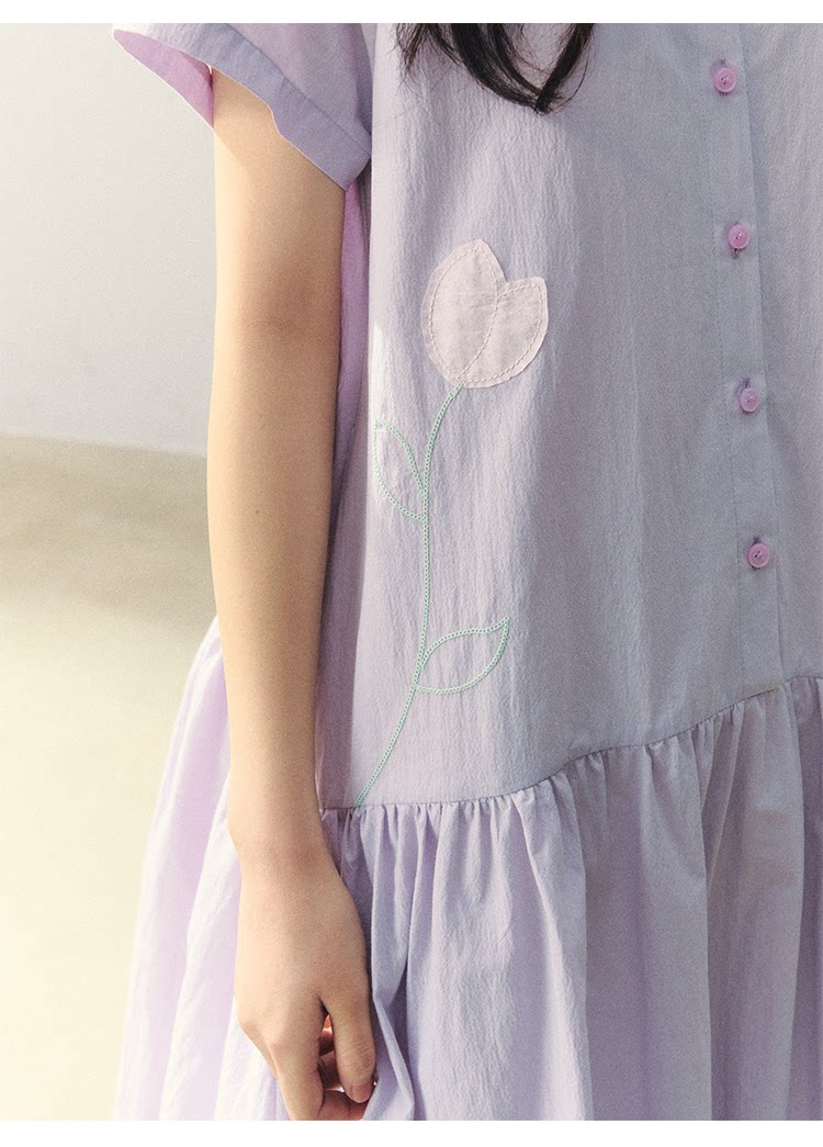 "Tulip Spring Letter" Bubble Hem Shirt Dress SJ2026030