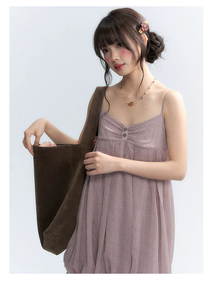 "Misty Lavender Reverie" Vintage Floral Lace Trim Midi Slip Dress