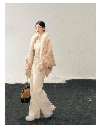 少也眼 "Velveted Sigh" Milk Tea Faux Cashmere Knit Jacket