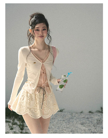 “Dreams Between Seams” Cream Ivory Layered Lace Top