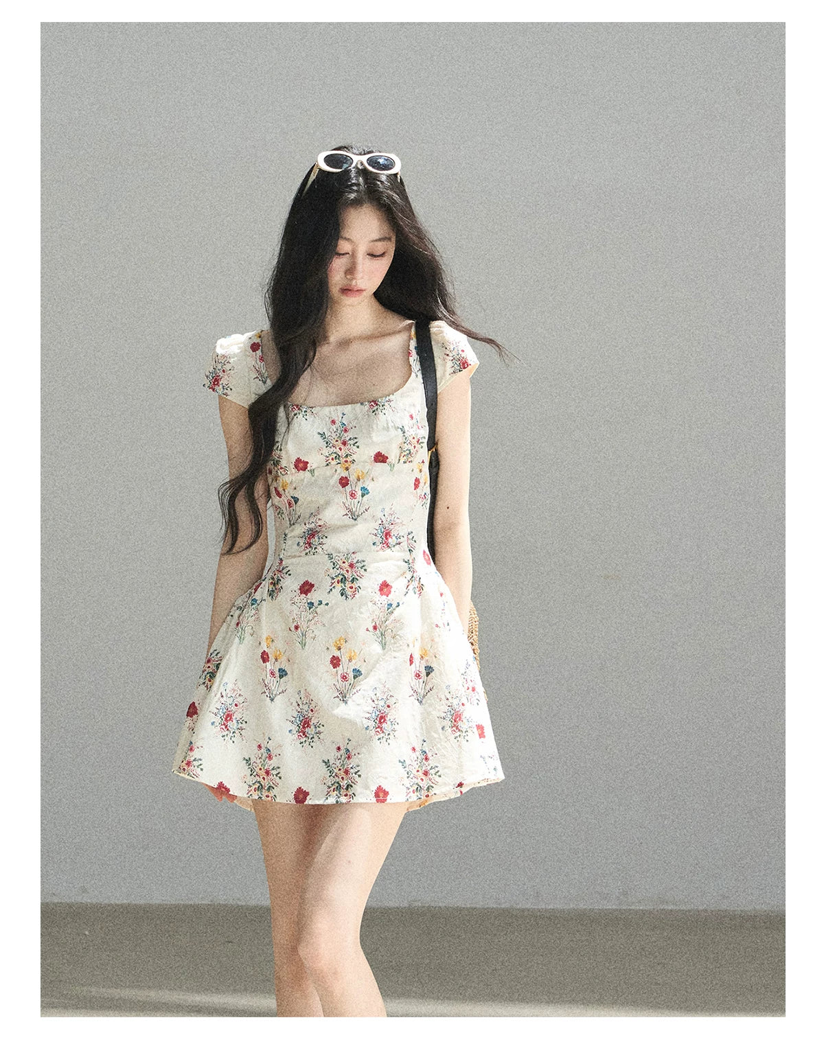 "Bloom Before Dawn" Dutch Cream Embroidered Floral Chiffon Mini Dress
