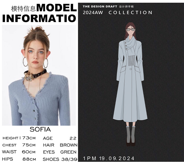 Misty Blue Wool Coat (with scarf)