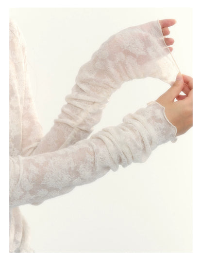 “Everyday Mist” Jacquard Lace Layering Top ( Ivory / Fog Gray )
