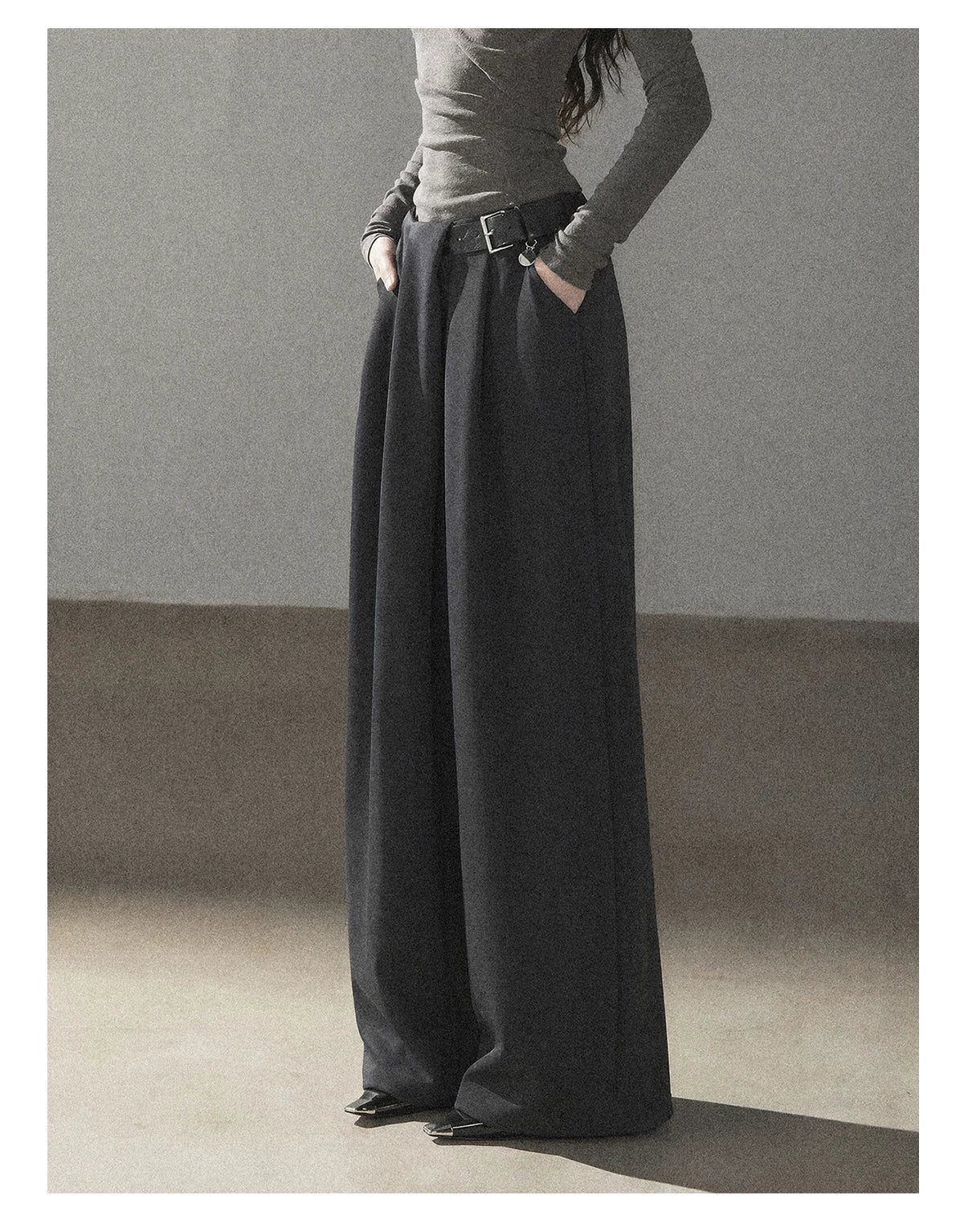AOMALM - "A Touch of Autumn" Loose Relaxed Balloon Wide-Leg Pants With Belt (Dusty Taupe Brown / Quiet Black)