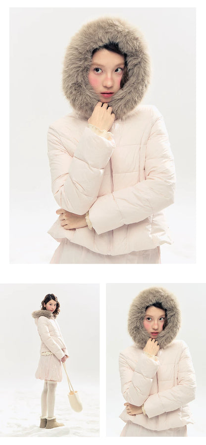 "Pink Bébé" Belle Pink Ballet Down Jacket & Quilted Bubble Mini Skirt Set