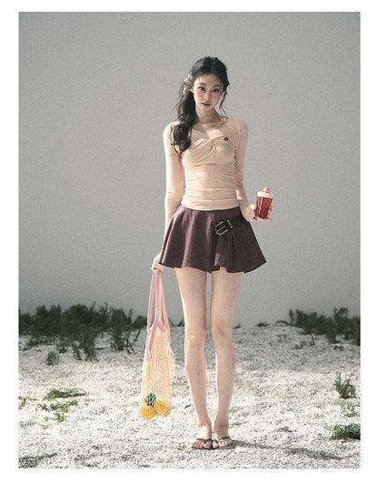 “Soft Evening Breeze” Coral Pink Layered Halter Top