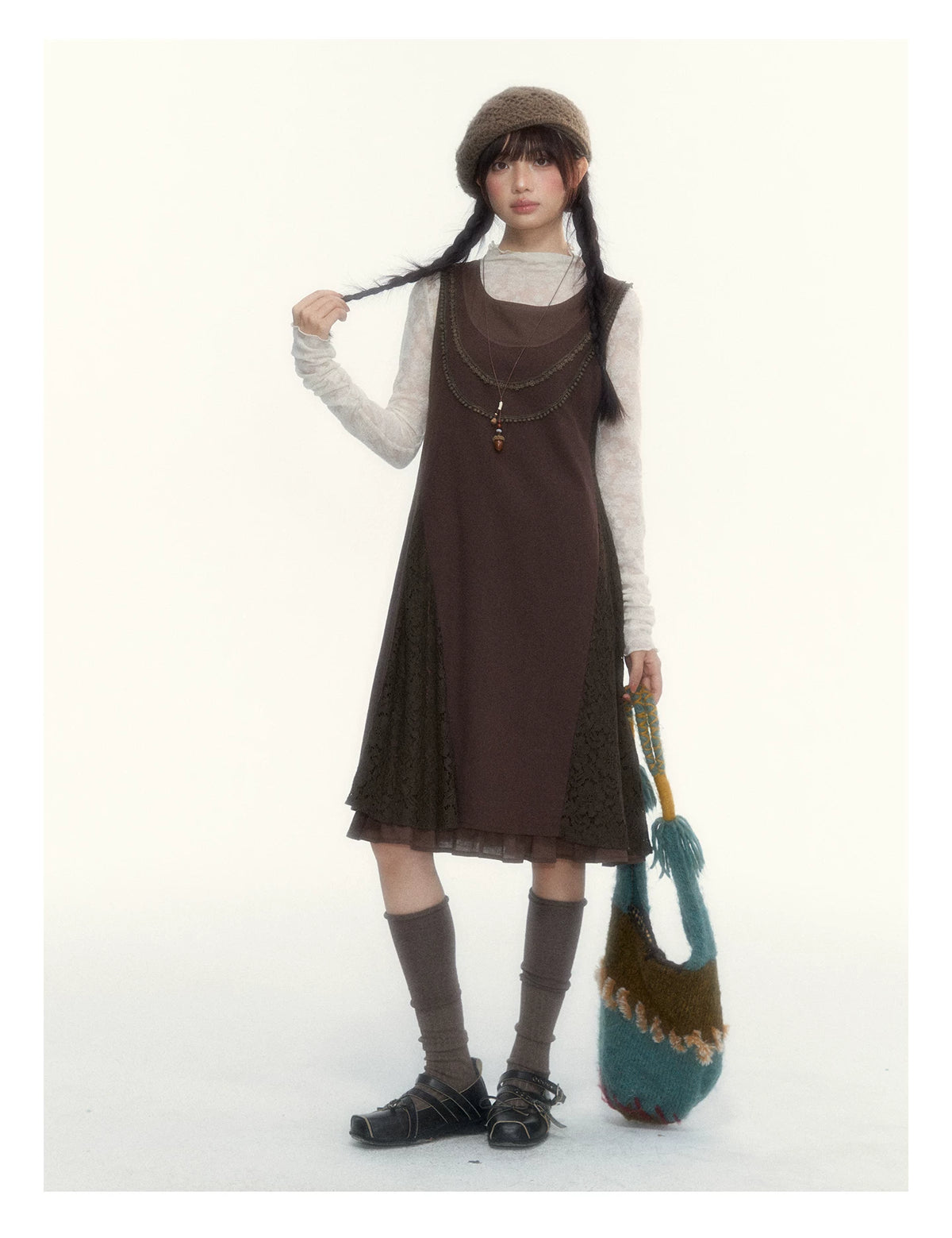 “Everyday Mist” Jacquard Lace Layering Top ( Ivory / Fog Gray )