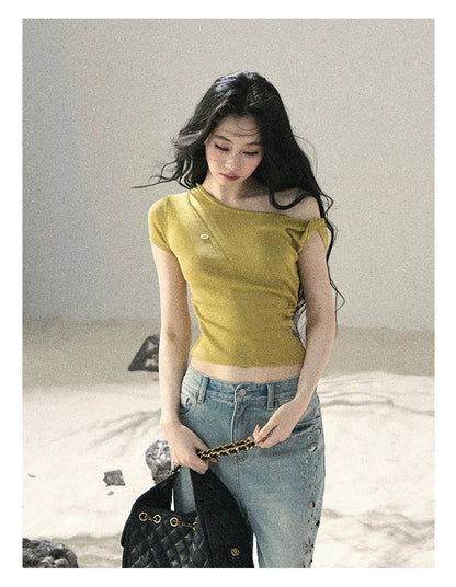 "Shape of the Wind" Forest Green One-Shoulder Twist Crop Top 6556585