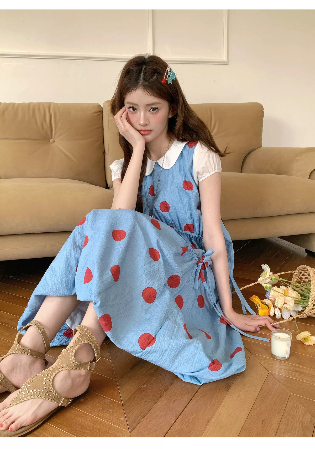 [RF] “Sea Salt Berry” Blue Polka Dot Textured Dress