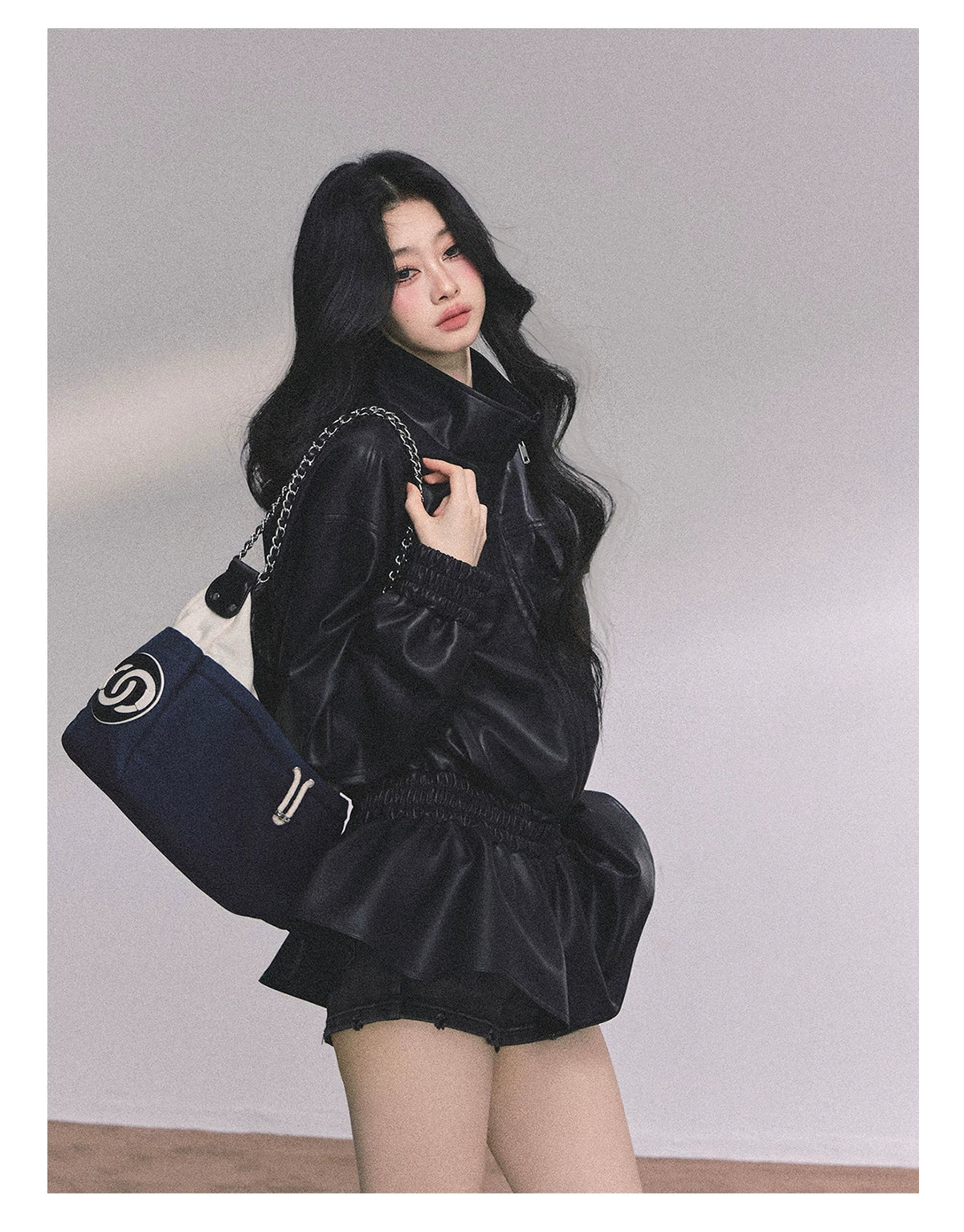 AOMALM - Burgundy PU Suede Jacket & A-Line Shorts Set