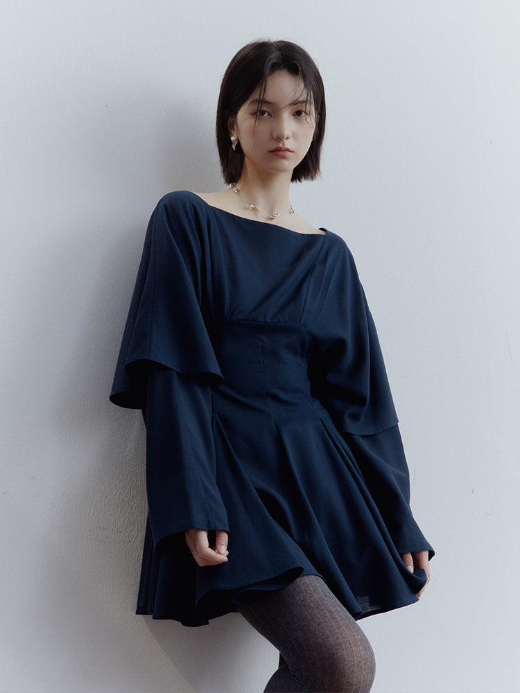 FUSSED Midnight Butterfly Deconstructed Layered Dress – Eclipse Blue FOF-25SS139