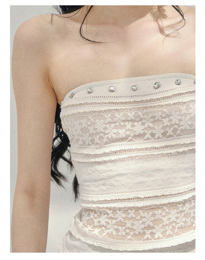 “Misty Muse” Sheer Lace Trim Tube Top Tee
