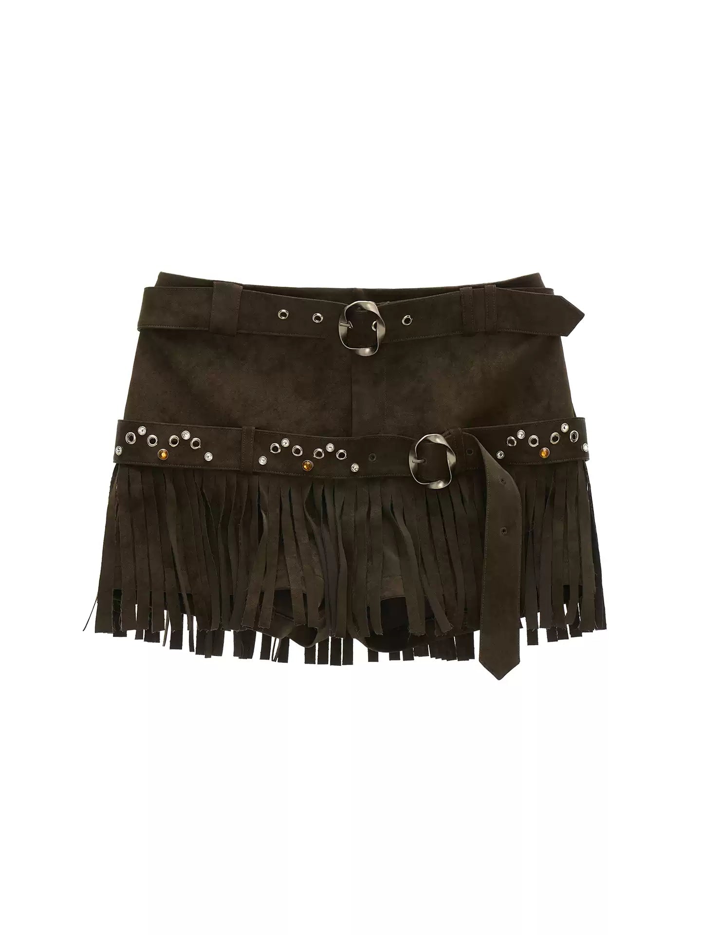 MAMC - American Retro Brown Suede Fringe Shorts WE859