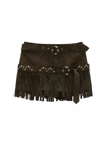 MAMC - American Retro Brown Suede Fringe Shorts WE859