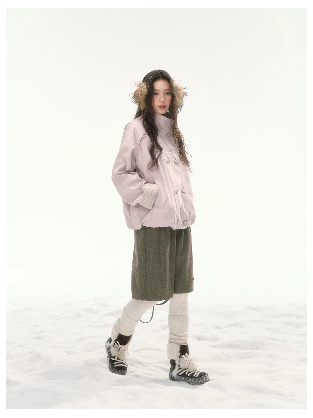 CANSTORE - "Peach Cloud" Pink Quilted Double-Breasted Jacket