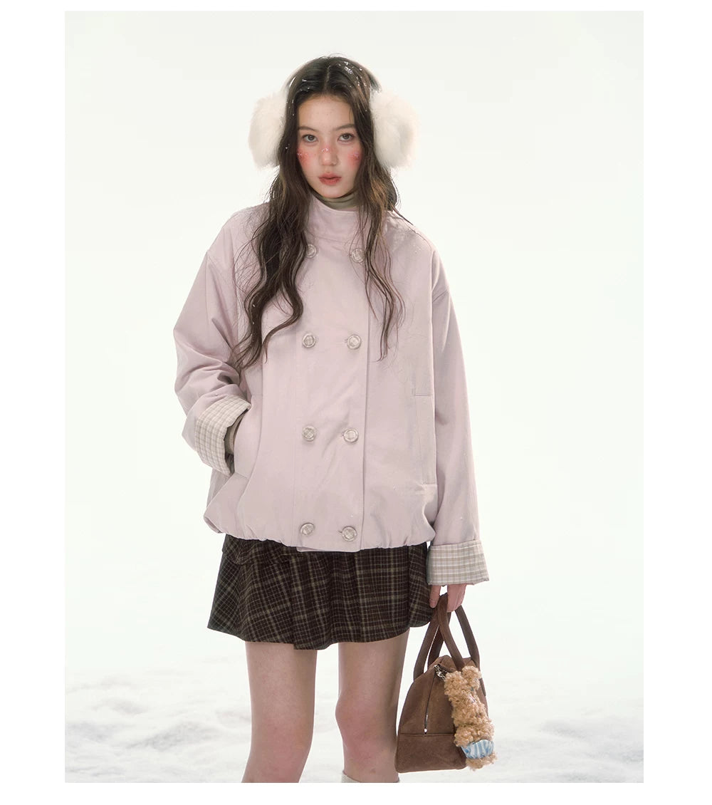 CANSTORE - "Peach Cloud" Pink Quilted Double-Breasted Jacket