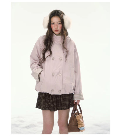 CANSTORE - "Peach Cloud" Pink Quilted Double-Breasted Jacket