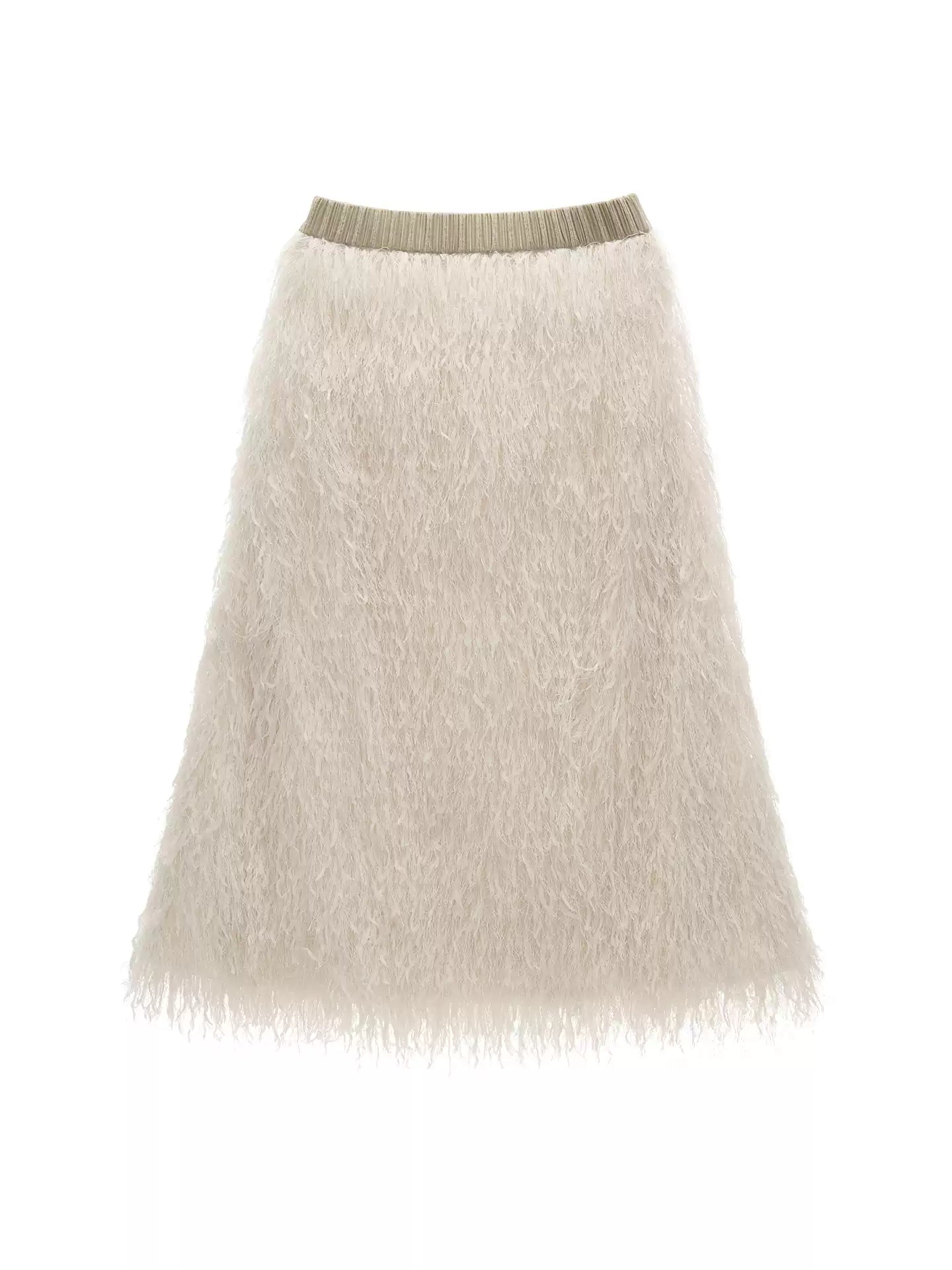 MAMC - Beige 3D Feathered Midi Skirt WE851