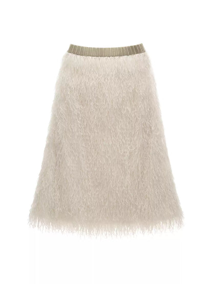 MAMC - Beige 3D Feathered Midi Skirt WE851