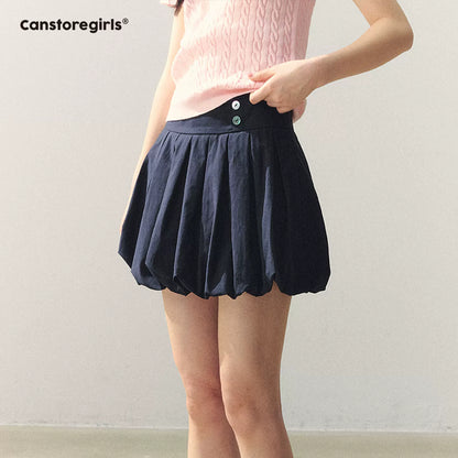 "Milky Pleats Mood" Bubble Hem Pleated Mini Skirt LL2026008