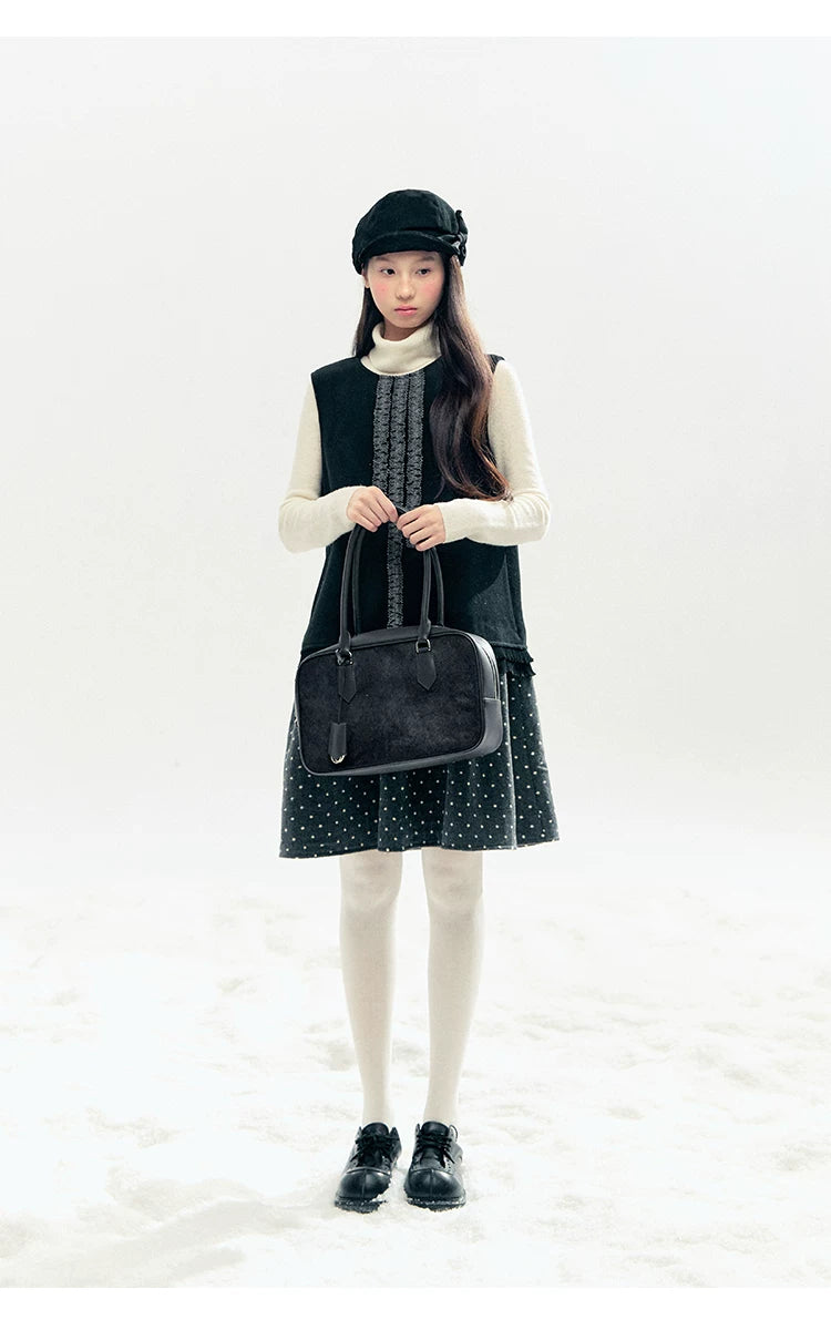 "Berlin Winter Chronicle" Black Polka Dot Capelet & Pinafore Dress Set