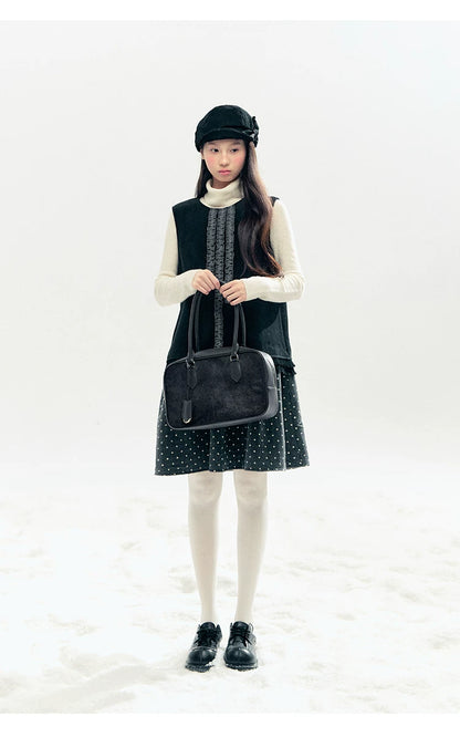 "Berlin Winter Chronicle" Black Polka Dot Capelet & Pinafore Dress Set
